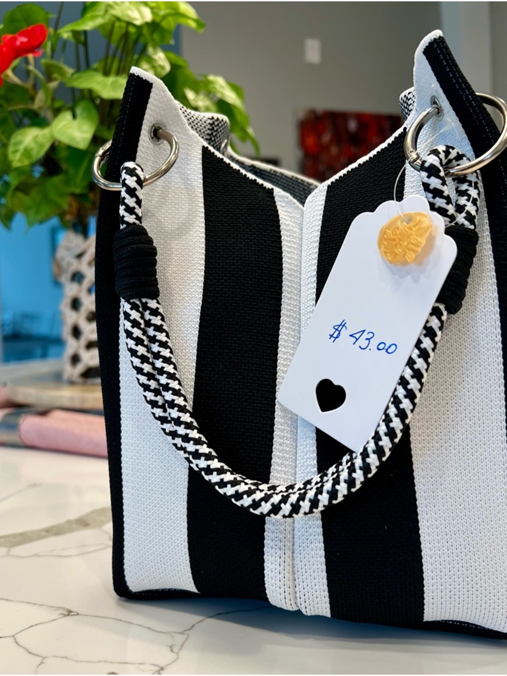 Black & White Striped Women’s Bucket Bag